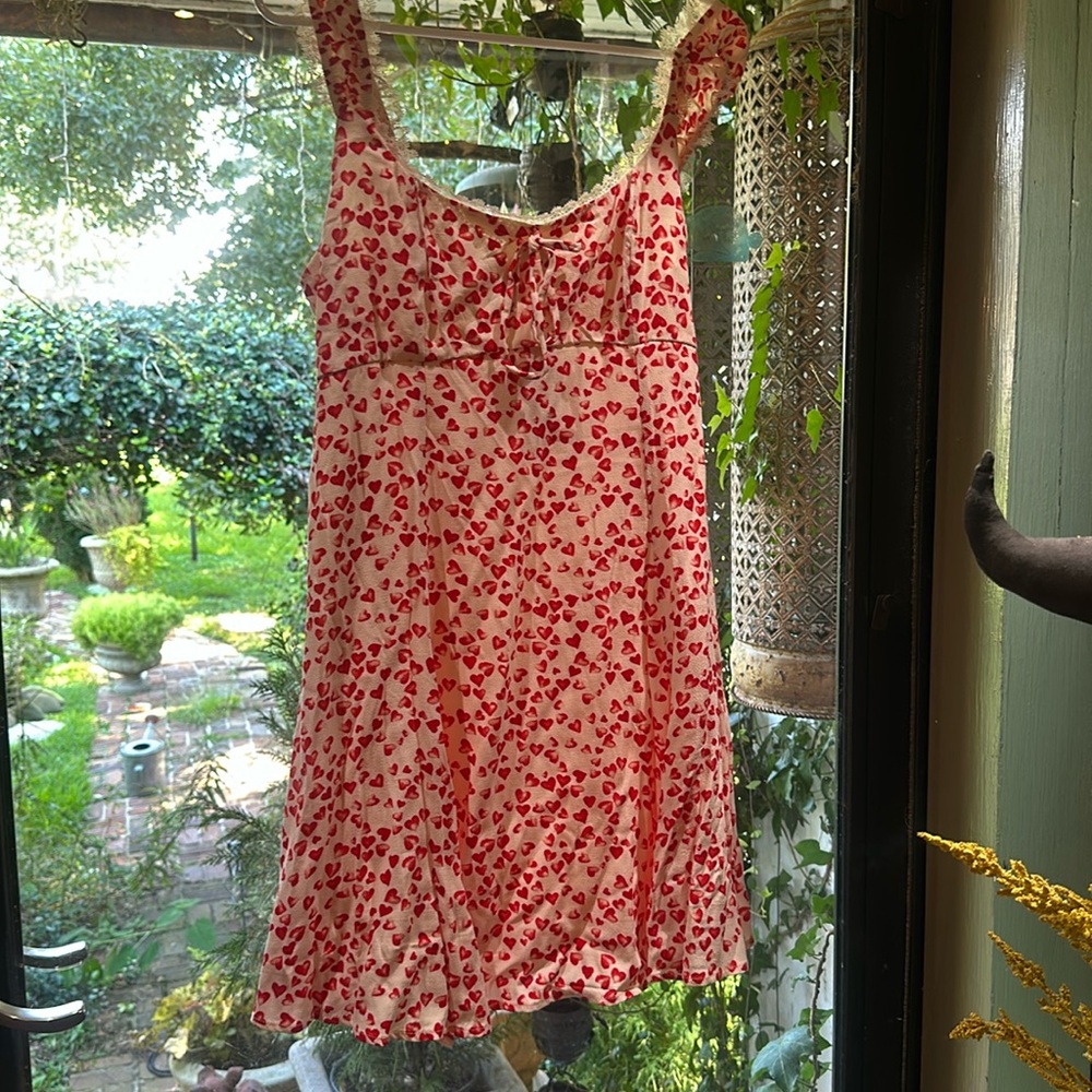Wild Fable Heart Print Cap Sleeve Mini Fit and Flare Dress (L)